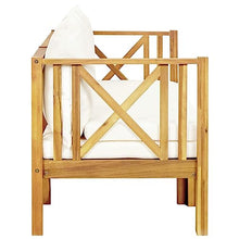 3-Seater Patio Bench with Cushions, Solid Acacia Wood Outdoor Garden Seating, Extendable Bench for Backyard, Porch, and Indoor Use, Cream