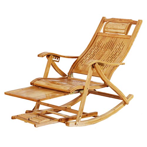 JOTDPFRYK Patio Lawn Garden Sun Loungers Solid Wood Rocking Chair, Foldable Chaise Lounges Portable Folding Chairs with Footrest with Cushion, 5-Speed Adjustment Office Outdoor
