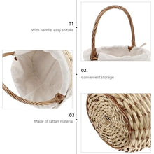 Woven Rattan Picnic Basket with Handle – Round Market Basket for Flowers, Fruit, Vegetables & Storage