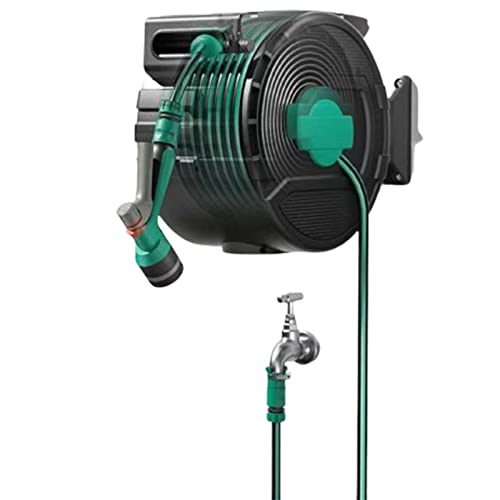 Hose Reel, Wall Mounted Automatic Retractable Telescoping Hose, 180° Rotating Bracket, Storage Hose Cart, Ideal for Garden Watering (17m)