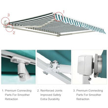 Diensweek 8'x7' Patio Awning Retractable Fully Assembled, Manual Commercial Grade - Quality 100% 280G Ployester Window Door Sunshade Shelter - Deck Canopy Balcony P100 Series (Green/White Stripes)
