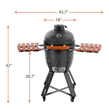HAUSVITA 18‘’ Ceramic Grill, Portable Camping Grill with Cart and Side Shelves, Tabletop Barbecue Grill for Home Party and Outdoor Backyard Cooking, Black