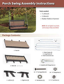 Poly Lumber Wood 4FT Porch Swing Amish Craftsmandship Made in USA HDPE with No wood fibers and 1000 lbs Limit. Stainless Steel Hardware.Signature Rollback design for Patio Outdoor Backyard Garden Park
