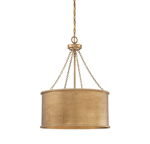 Savoy House 7-487-4-54 Rochester Traditional Industrial Bohemian Metal Drum Pendant, 4-Light 240 Total Watts, 27" H x 19" W, Gold Patina