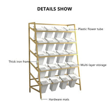 Flower Stand Outdoor - Moving Metal Plant Stand with Wheels, Plant Stand Indoor, Multi-Layer Flower Display Stand, Garden Plants Cart with 20pcs Plastic Buckets for Fresh Flower, 75*56*148cm