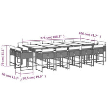 XHNIFBN 15 Piece Patio Dining Set, Gray Poly Rattan Garden Furniture Set with Large Tempered Glass Table and 14 Cushioned Chairs, Space-Saving Cube Design for Backyard and Deck