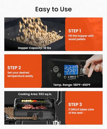 Z GRILLS ZPG-550B2 Wood Pellet Grill & Smoker with PID 3.0 Controller, 553 sq in Cooking Area, Meat Probe, Hopper Cleanout, 8 in 1 BBQ Grill Outdoor Auto Temperature Control, Black