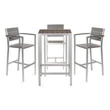 Benjara Kylo 5 Piece Bar Table Set, Polyresin Backs and Seats, Aluminum Frame, Gray and Brown