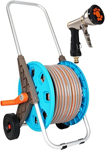 CFDZCP Portable Hose Pipe Reel，Garden Water Hose Storage cart Set，Multi-Function Sprinkler Nozzle for Garden Watering and Flushing，Outside Water Pipe Rack Winding Tool(with 70m Hose)