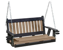 Mission Poly Lumber Wood 5FT Cupholders Porch Swing Amish Craftsmandship Made in USA HDPE with No Wood fibers 1000 lbs Limit. Stainless Steel Hardware for Patio Outdoor Backyard Garden Park