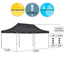 Vispronet 10x20 Instant Canopy Tent and 3 Side Walls – Commercial Grade Steel Frame with Water-Resistant Canopy Top and Sidewalls – Bonus Canopy Bag and Stake Kit Included (Black)