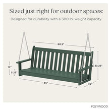 POLYWOOD Vineyard 5-Foot Porch Swing, Heavy Duty HDPE Outdoor Hanging Bench, Patio Swing for Adults Kids, Deck Garden Furniture, Green