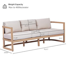 Merax 4 Piece Rattan Woven Paito Conversation Set, All-Weather Acacia Wood 3 Seater Sofa,2 Club Armchairs with Cushions, 1 Coffee Table for Porch, Lawn, Backyard, Balcony, Light Teak