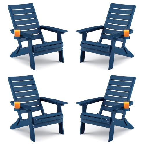 YEFU Adirondack Chair Set of 4 Outdoor, Cup Holder, Navy Blue