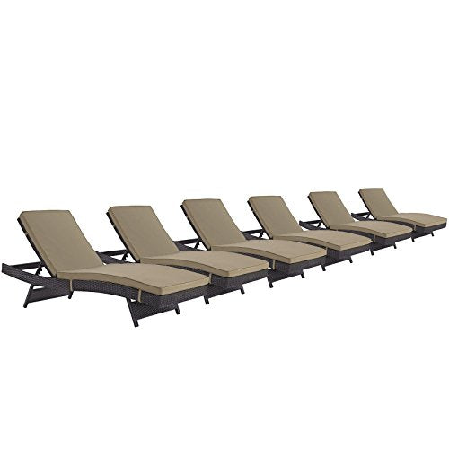 Modway Convene Wicker Rattan Outdoor Patio Chaise Lounge Chairs Set of 6 Mocha