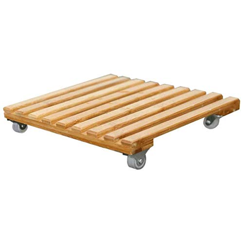 Plant Stand Wooden Movable Plant Pot Trolley Trays Plant Stand Caddy with 4 Wheels Rolling Base, Flower Pots Storage Holder