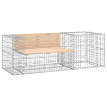 Fisinber 75.6"x75.6" Pine & Galvanized Gabion Outdoor Garden Bench Seats 2-3, Rustic Rectangle Seat for Patio, Lawn, Porch, Park, Untreated Brown Wood Finish for Backyard Conversations