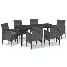 Heofavd 7-Piece Grey PE Rattan Outdoor Dining Set, 72.8" Rectangular Patio Table and Chairs with Steel Frame for 6, Weather-Resistant Cushions, Modern Balcony Garden Backyard Bistro Furniture
