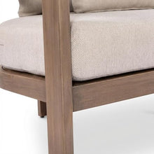 Outdoor Escape Beige Fabric Upholstered 65-Inch Outdoor Patio Loveseat, Cushioned Seat, Contemporary Style, Durable Construction for Outdoor Living