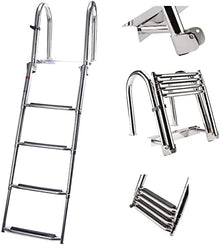 Pool Handrail Handle Grab Rails Swimming Stainless Steel Boat Ladder, Telescopic Folding Ladder for Swim Pool/Boat/Pontoon, 4 Step Stainless Steel