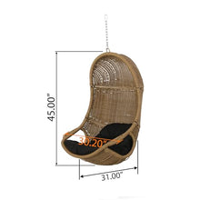Christopher Knight Home Mariaz Hanging Basket Chair with Cushion, Outdoor Indoor Basket Chair, Boho Garden Rattan Lounger Porch Swing Furniture, Modern Patio Decor, Brown+Gray