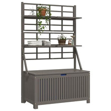 DINDING Storage Box Gray Solid Acacia Wood Large Storage Box with Trellis Garden Bench with Storage Outdoor Toy Storage Sheds and Outdoor Storage
