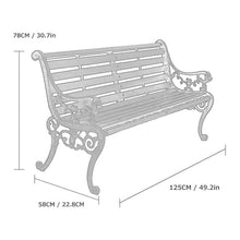 Outdoor Solid Wood Garden Park Bench for 2-3 People, Weatherproof Patio Lawn Bench Porch Seat with Cast Iron Frame, Porch/Deck/Patio Furniture Bench with Backrest and Armrests(Teak+Black Chair Legs,12