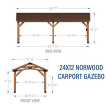 Backyard Discovery Norwood 24' x 12' Cedar Wood Outdoor Gazebo Pavilion with Hardtop Galvanized Steel Peak Roof, Snow Support, Wind Resistance, PowerPort, Shade for Garden, Patio, Deck, Entertaining