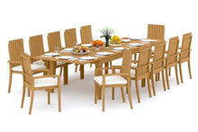 TeakStation 12 Seater Grade-A Teak Wood 13 Pc Dining Set: 122" Caranas Double Extension Rectangle Table and 12 Goa Stackng Arm Chairs #31GO2912