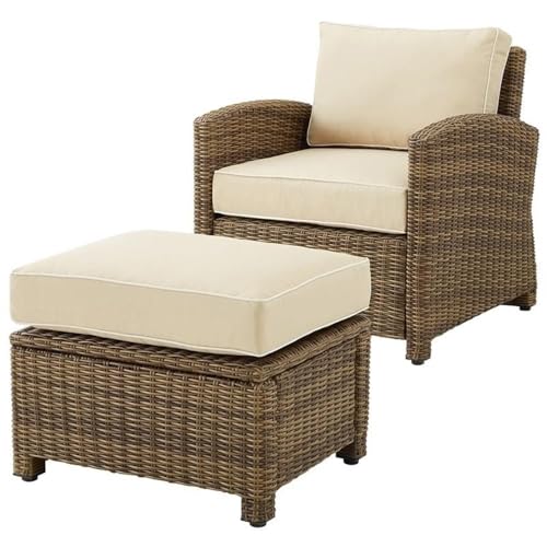 Afuera Living 2-Piece Wicker Armchair & Ottoman Sand and Brown