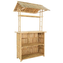 Makastle Bamboo Tiki Outdoor Bar Table, 45.28 x 37.40 x 84.25 in, Natural, with Roof and Storage Shelves, Patio and Garden Use