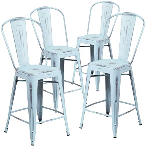 Flash Furniture 24 in Metal Indoor/Outdoor Counter Stool, Green, 4-Pack