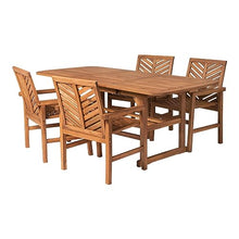 Walker Edison 5-Piece Outdoor Wood Chevron Patio Dining Set Brown