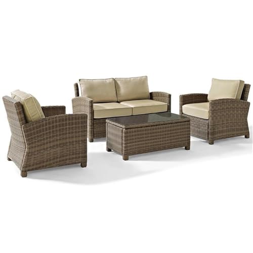 Afuera Living 4 Piece Wicker Patio Sofa Set, Durable Steel Frame, Brown and Sand Finish, UV and Weather Resistant Cushions, Includes Loveseat, Arm Chairs, Coffee Table, Modular Outdoor Furniture