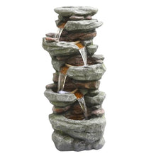 Alpine Corporation TZL410 48" Multi Level Rock Waterfall Fountain with LED Lights, Stunning Outdoor Cascading Water Feature for Garden, Patio, Backyard & Lawn Decor, Gray