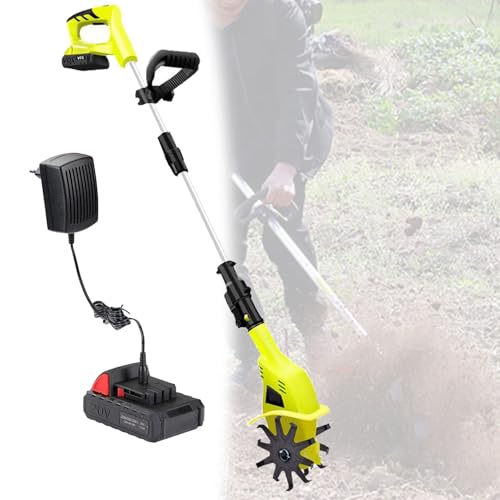Vdniduir Electric Garden Tiller, Cordless Cultivator,Soil Rototiller, 10.5cm Width/25cm Depth,for Small Farms, Gardens