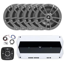 Enrock Marine Flush Mount Pre-Amp Waterproof Bluetooth Controller with 6x 6.5" 180W Peak 2-Way Gray Marine Speakers and 1000W Peak Weather-Resistant 4-Channel Boat Amplifier Kit