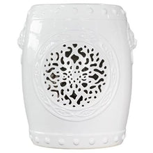 Ceramic Drum Table,Ceramic Drum Stool,Decorative Ceramic Garden Stool, Glazed Hollow Lion's Head Shoe Changing Stool Drum Stool, Suitable for Outdoor Garden,(White)