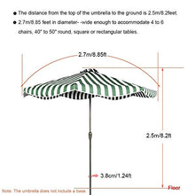 3WWWQMAA8 Striped Umbrella, 9ft Patio Umbrella for Outdoor Deck Pool Durable Green Parasol, Market Table Canopy with Waterproof Sun Shade Fabric