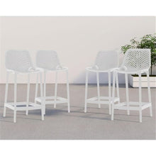 Afuera Living Set of 4 Outdoor Bar Stools, 17.32" Seat Width, White Polypropylene Plastic, Weather Resistant, Stackable, Contemporary Design for Patio or Indoor Seating