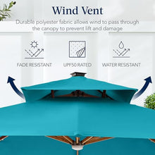 Best Choice Products 10ft Square Cantilever Patio Umbrella w/Base Included, Woodgrain Pattern Pole & Solar LED Lights, 360-Rotation, Offset Hanging Outdoor Shade - Cerulean