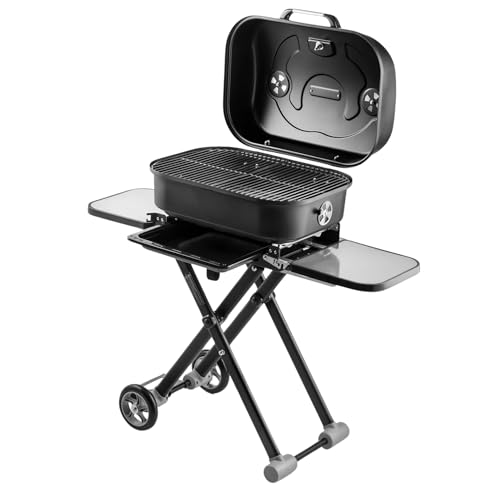 Portable Charcoal Grill, Adjustable Heights, Foldable with Thermometer