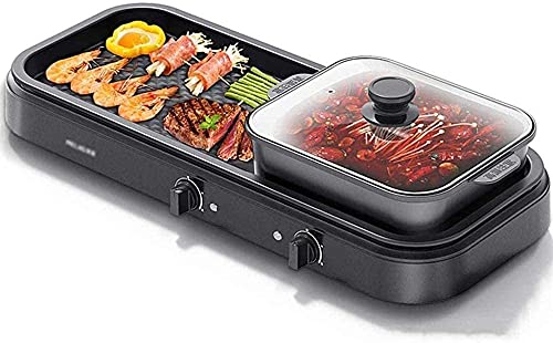Hot Pot/Smoke-free/Electric Barbecue/Two-in-one/Double-Controls The Indoor Non-Stick Grill Suitable for 5-10 people 2200W,A (Color : A)