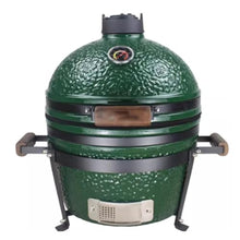 TT-YEL 16" Ceramic Grill, Portable Charcoal Grill with Lid, Thermometer, Handle, Home Outdoor Oven/Smoker, Compact Freestanding Grill for Camping and Gardening,Green
