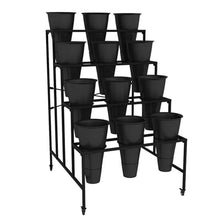 Flower Display stand with Flower Buckets, Movable Plant Cart Shelf Cut Flowers Container Shelf, Florist Plant Display Shelves Flower Shelf Ladder, Florist Bouqu（Black Frame Black Bucket-75×80×113cm）