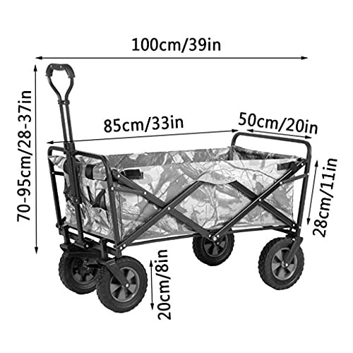5sssallefaa Folding Utility Wagon 4-Wheeled Outdoor Cart with Brake 100KG Load Capacity