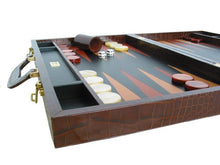 Zaza & Sacci Leather Backgammon Board Set 23" Large Attache Case Croco Brown