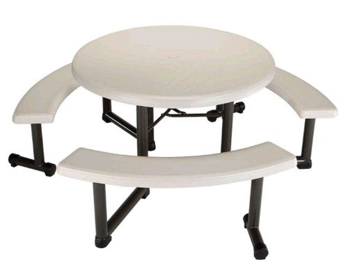 Lifetime Products 22127 Lifetime Round Picnic Table and Benches, Top, 44", Almond
