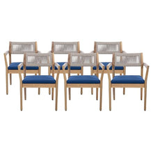 Christopher Knight Home Caitlyn Acacia Wood Outdoor Dining Chairs Set of 6, Patio Chairs with Weather-Resistant Cushions, Garden Extra Seating with Handwoven Rope Accent, Blue Navy + Teak + Beige
