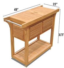 TeakStation Grade A Teak Wood Outdoor Patio Solvang Teak Bar Cart with Extendable Beverage Tub #37SoC